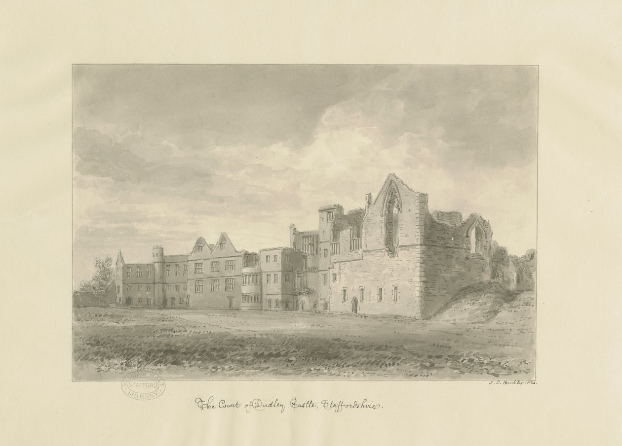 डडली कैसल - कोर्ट यार्ड: सीपिया ड्राइंग, 1820 द्वारा जॉन चेसेल बकलर