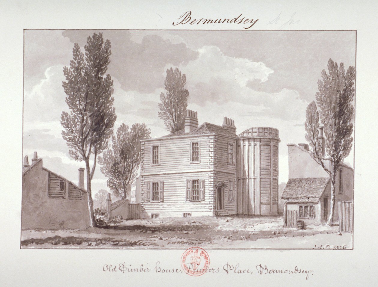 ओल्ड प्रिंटर्स हाउस, प्रिंटर्स प्लेस, बरमोंडे, लंदन, 1826 द्वारा जॉन चेसेल बकलर