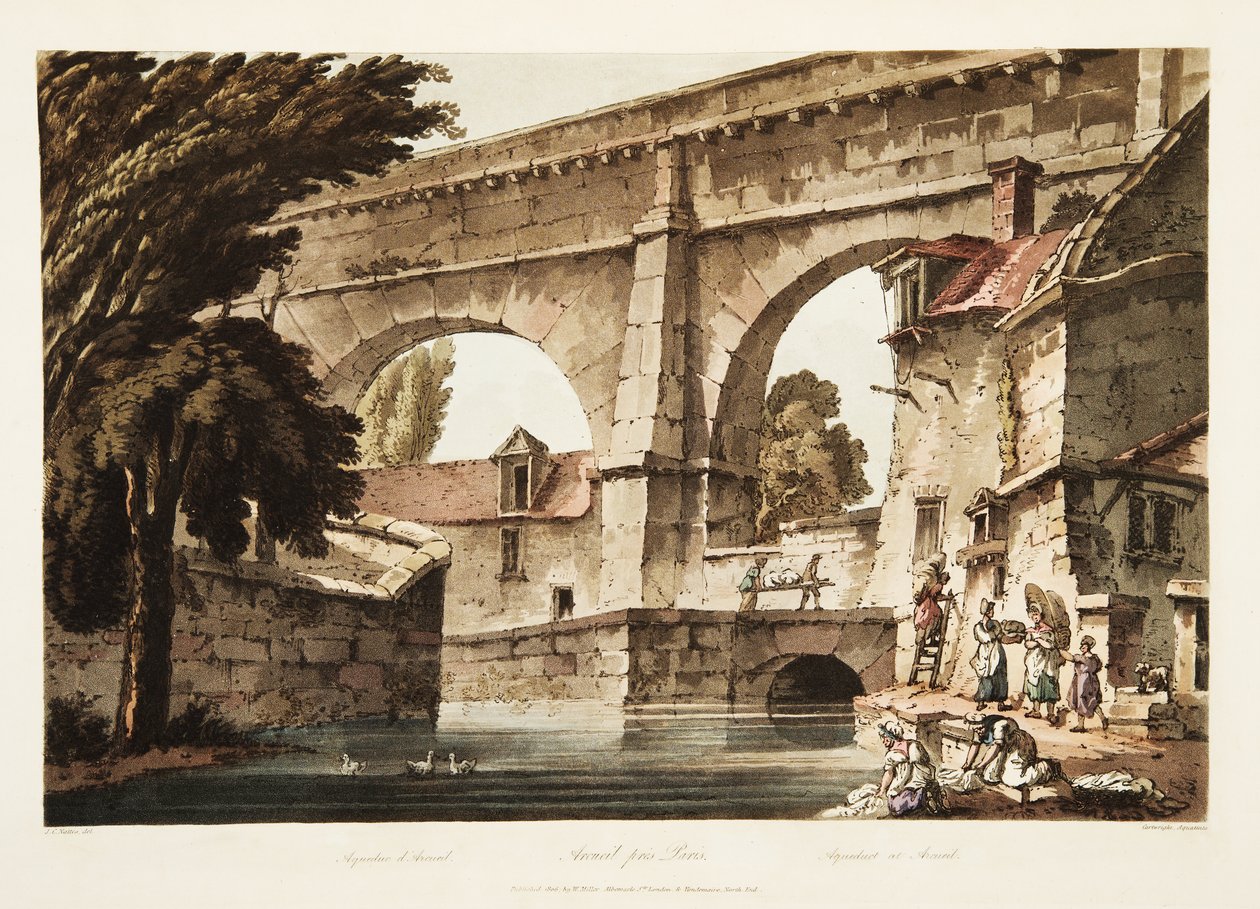 आर्केउल में एक्वाडक्ट, वर्साय, पेरिस और सेंट डेनिस, पब से चित्रण। 1805 (एक्वाटिंट) द्वारा जॉन क्लाउड नटेस