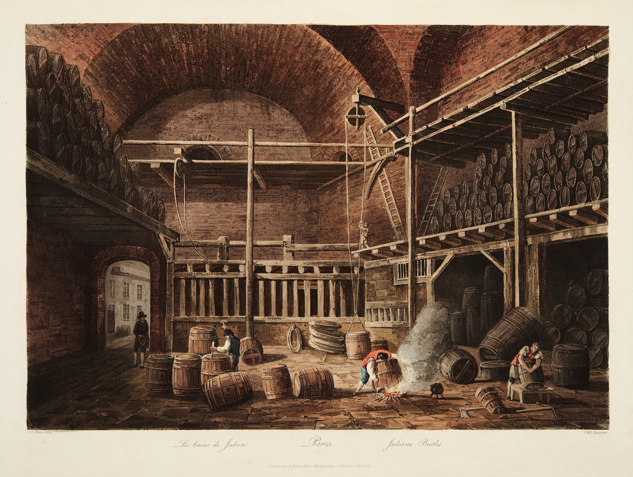 जूलियन्स बाथ, वर्साय, पेरिस और सेंट डेनिस का चित्रण, पब। 1809 (एक्वाटिंट) द्वारा जॉन क्लाउड नटेस