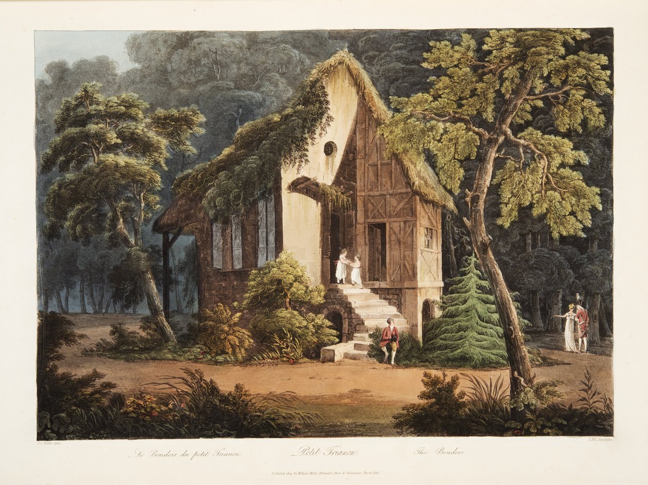 पेटिट ट्रायोन, द बौडर, वर्साय, पेरिस और सेंट डेनिस, पब से चित्रण 1805 (एक्वाटिंट) द्वारा जॉन क्लाउड नटेस