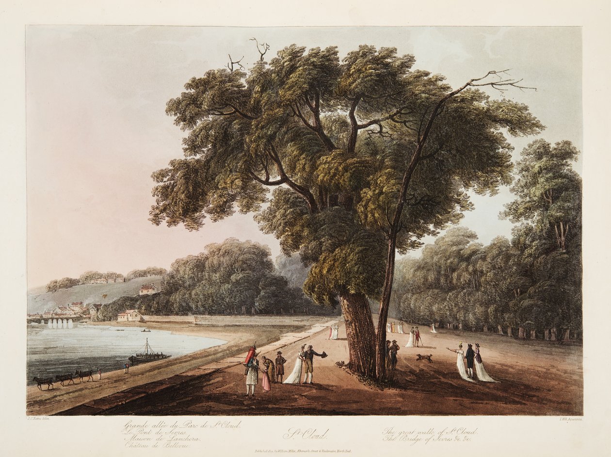 St Cloud, The Great Walk of St Cloud, The Bridge of Sevres इत्यादि, वर्साय, पेरिस और सेंट डेनिस, पब से चित्रण। 1805 (एक्वाटिंट) द्वारा जॉन क्लाउड नटेस