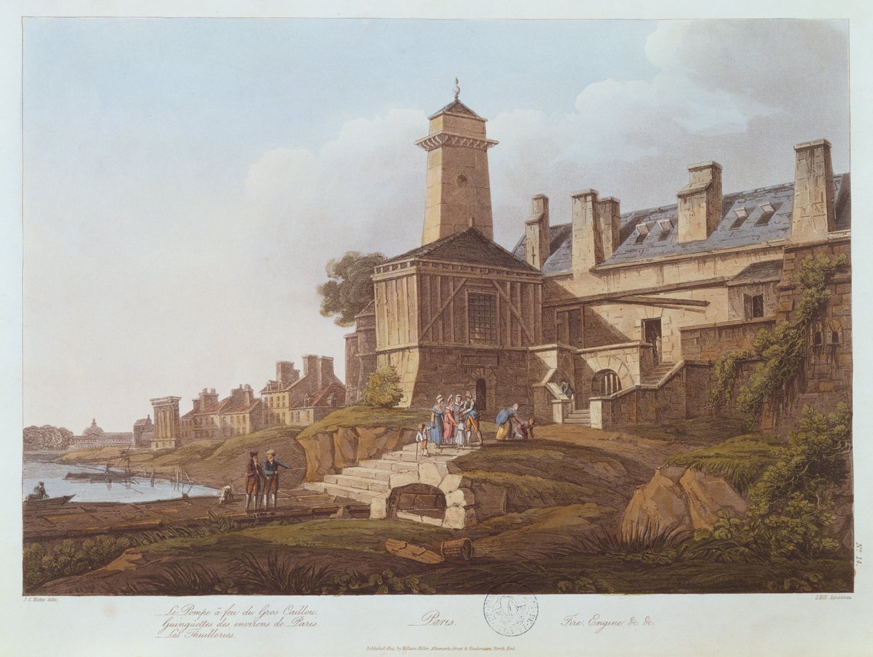ग्रोस-काइलू का स्टीम पंप, 1810 (रंग एक्वाटिंट) द्वारा नटेस के बाद जॉन क्लाउड