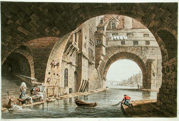 आई-हिल, 1810 (एक्वाटर) द्वारा उत्कीर्ण होटल-डीएयू और पोंट डे ला टुर्नेल का वाशिंग प्लेस द्वारा नटेस के बाद जॉन क्लाउड