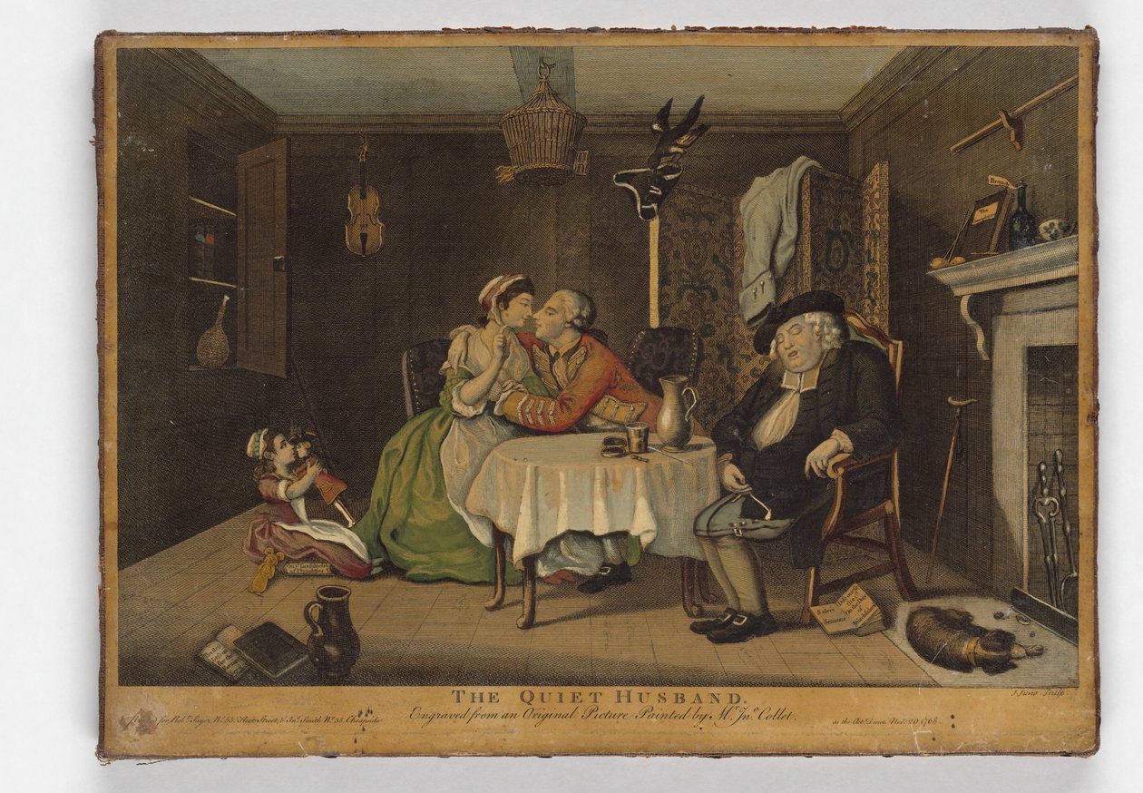 द क्विट हसबैंड, जॉन जून द्वारा बनाया गया प्रिंट, c.1768 (हाथ से बना हुआ उत्कीर्णन) द्वारा जॉन कोलेट