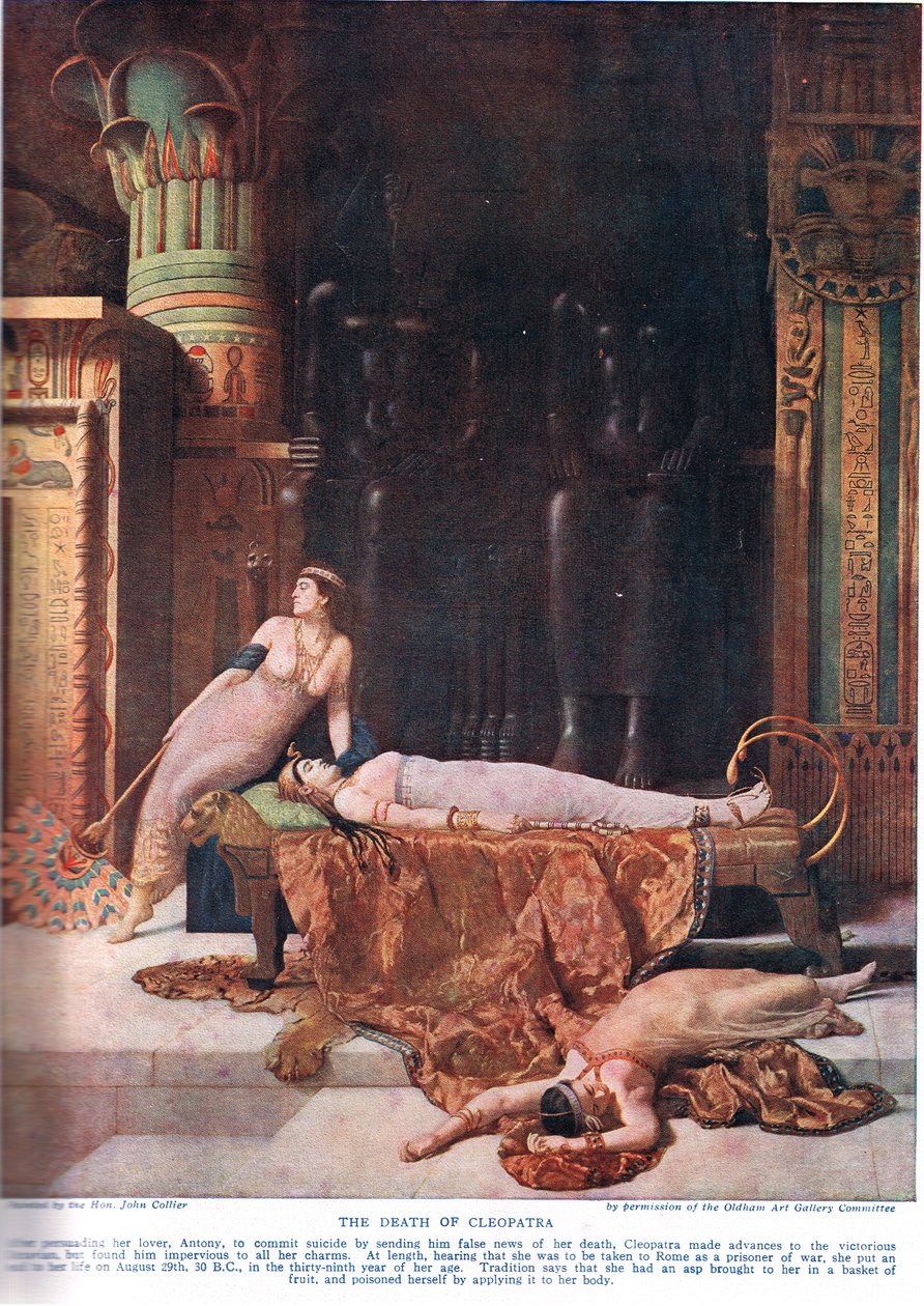 क्लियोपेट्रा की मृत्यु, &39;हचिन्सन हिस्ट्री ऑफ द नेशंस&39; का चित्रण, c.1910 द्वारा जॉन कोलियर
