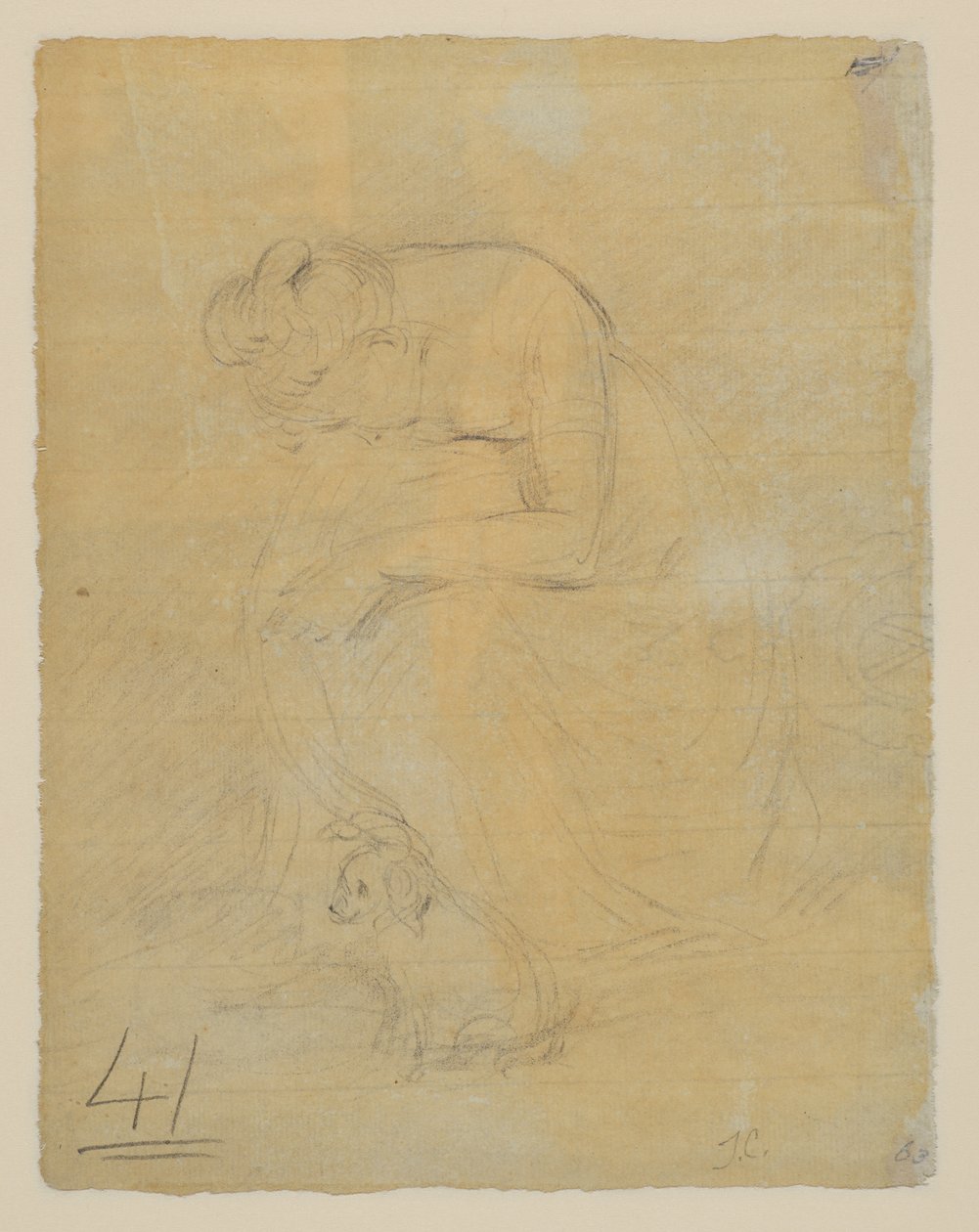 महिला बैठी है, उसके पैरों में एक कुत्ता है, वर्सो, c.1806 द्वारा जॉन कांस्टेबल