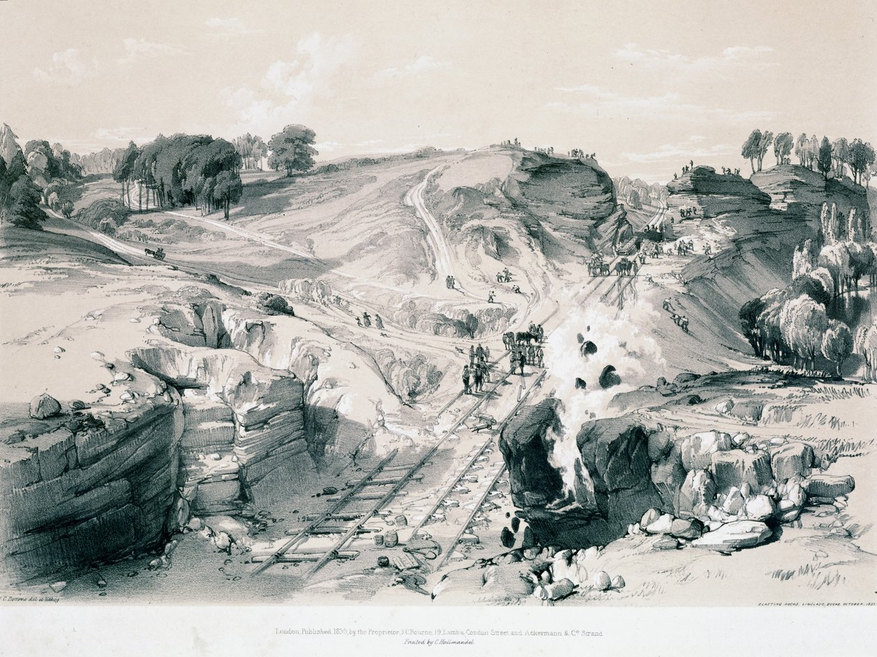 ब्लास्टिंग चट्टानों, लिंसडेल, बकिंघमशायर, 1830 (कलम और स्याही और कागज पर धोना) द्वारा जॉन कुक बोर्न