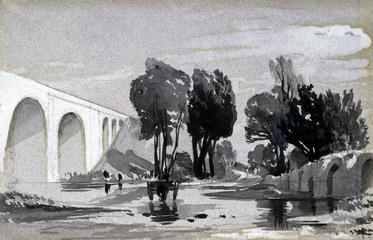 Blythe वियाडक्ट, हैम्पटन-इन-आर्डेन, c.1838 (कागज पर कलम और स्याही और धो) द्वारा जॉन कुक बोर्न