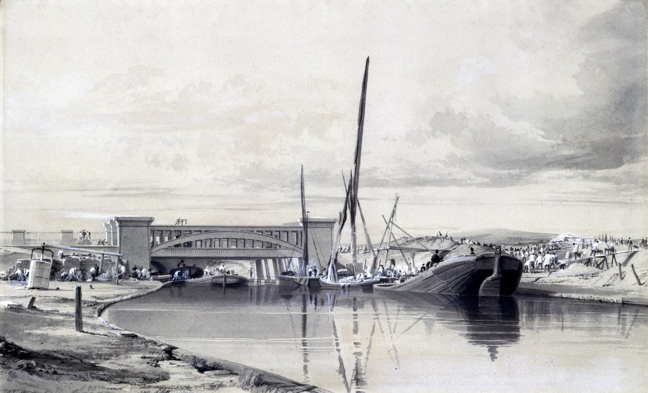 रीजेंट नहर पर पुल, अप्रैल 1837 (कागज पर कलम और स्याही और धो) द्वारा जॉन कुक बोर्न