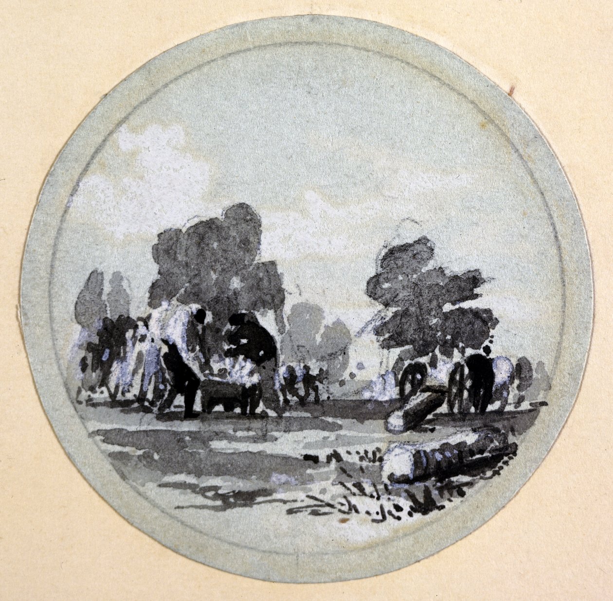 सफाई, लंदन और बर्मिंघम रेलवे, c.1838 (कागज पर कलम और स्याही और धुलाई) द्वारा जॉन कुक बोर्न