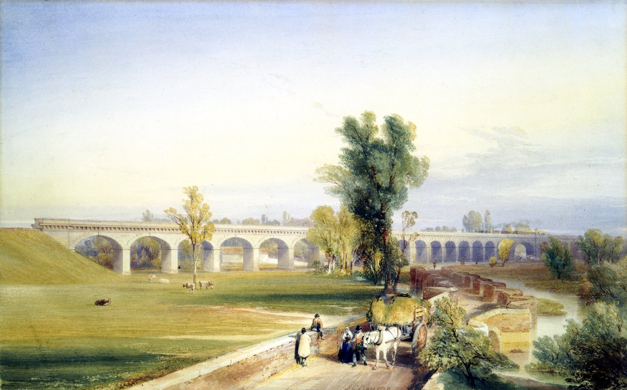 डच रिवर ब्रिज, हल और डोनकास्टर शाखा, पूर्वोत्तर रेलवे, 1847 (कागज पर पेन और स्याही और wc) द्वारा जॉन कुक बोर्न