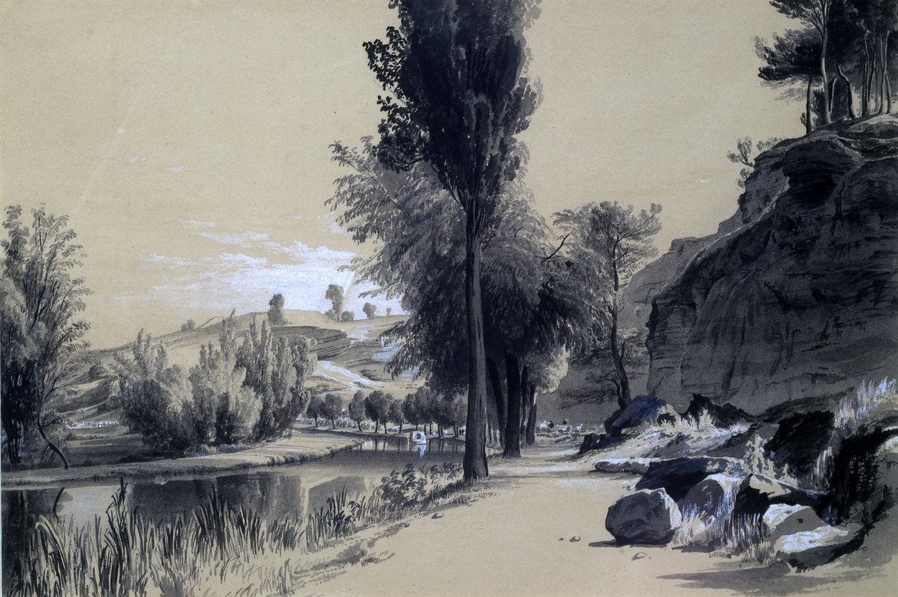 Linslade Rocks, 23 जून 1837 (कलम और स्याही और कागज पर धोना) द्वारा जॉन कुक बोर्न