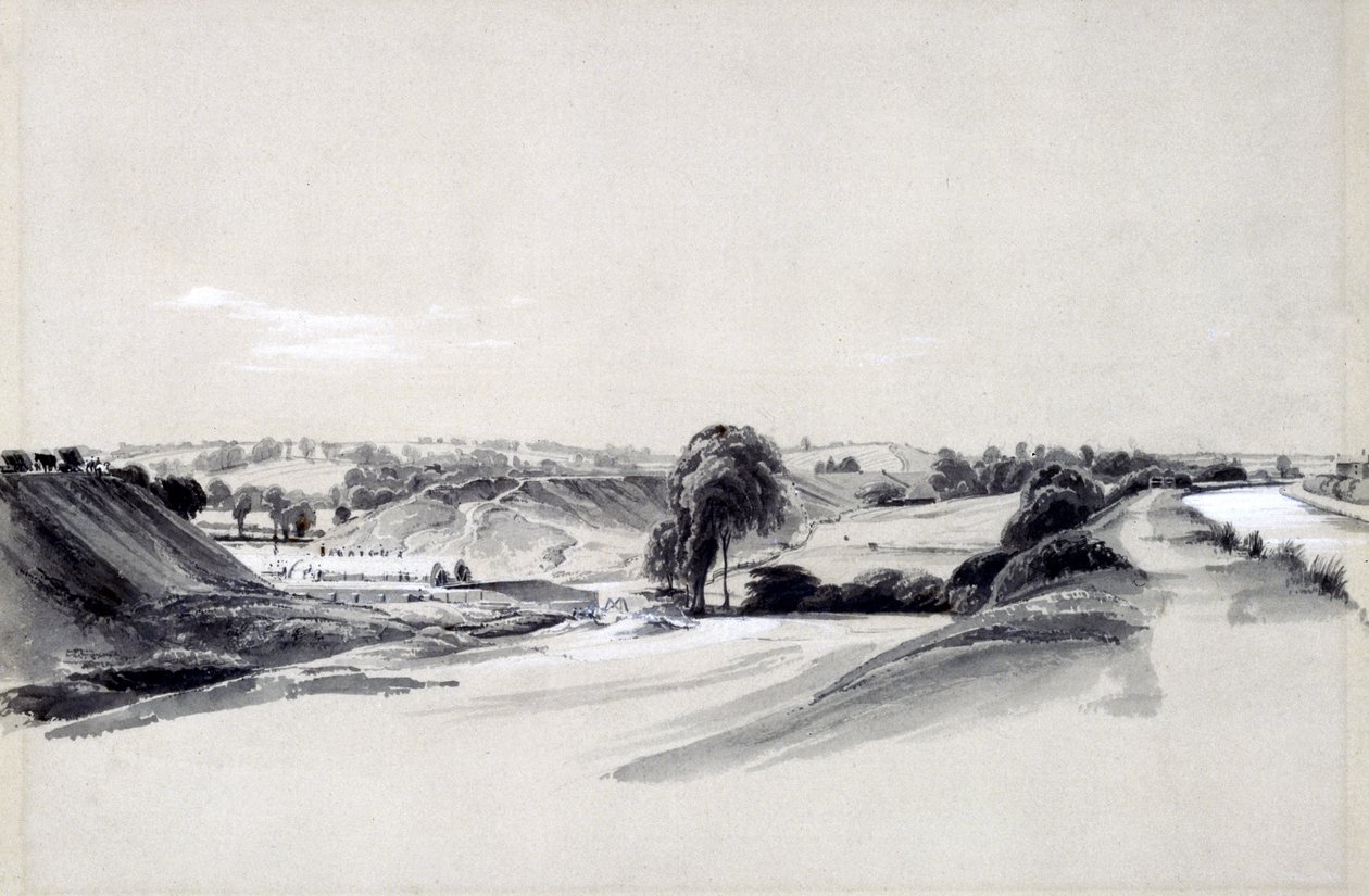 बनाना और तटबंध, बुगब्रुक, 10 जुलाई 1837 (कलम और स्याही और कागज पर धोना) द्वारा जॉन कुक बोर्न