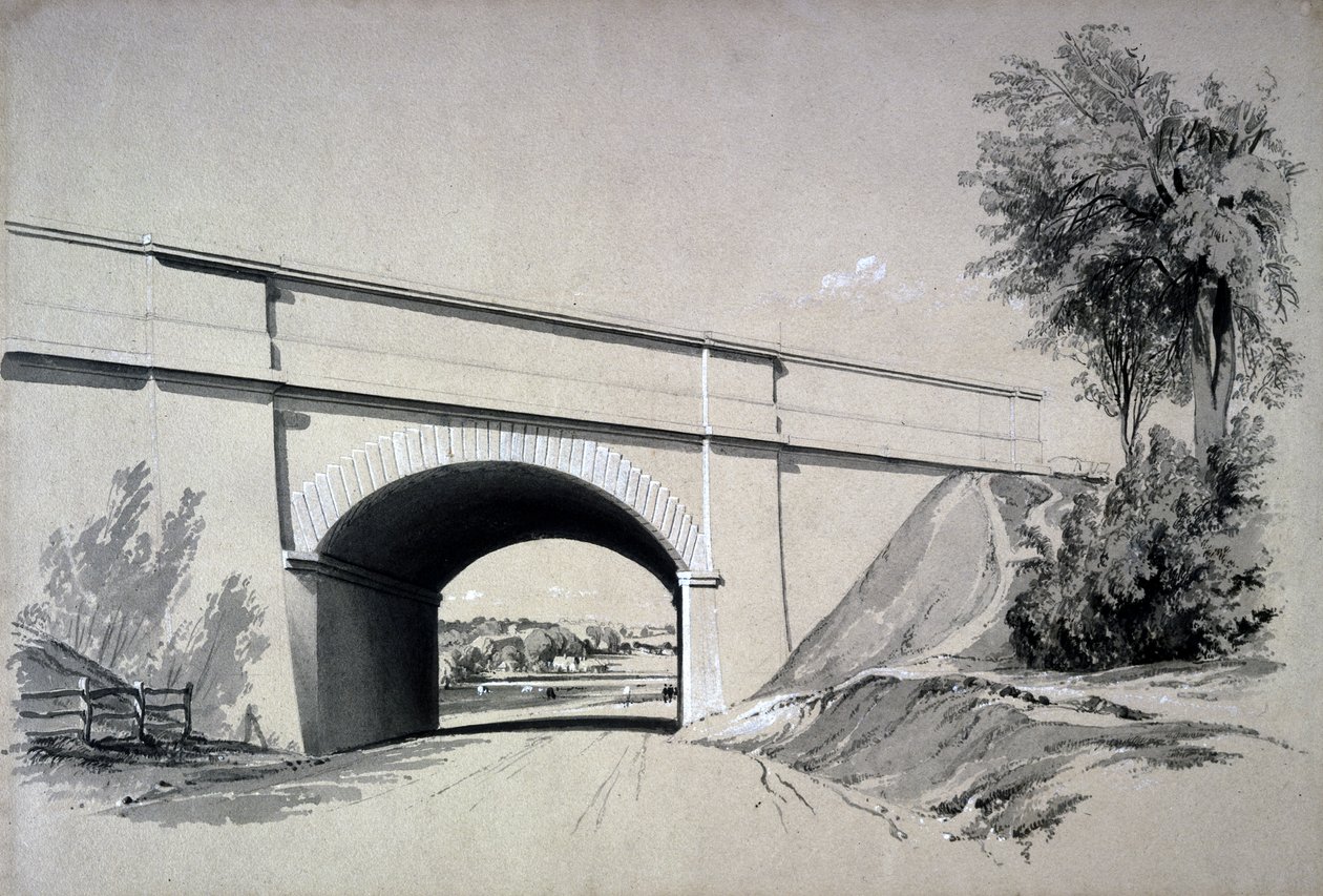 ओब्लिक ब्रिज, बॉक्समूर, हर्टफोर्डशायर, 12 जून 1837 (कागज पर कलम और स्याही और धुलाई) द्वारा जॉन कुक बोर्न