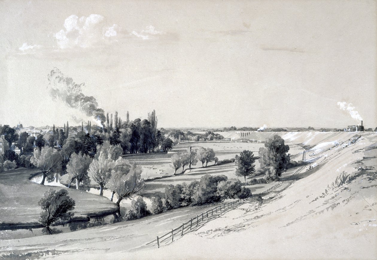 वाटफोर्ड तटबंध, हर्टफोर्डशायर, 29 अक्टूबर 1837 (कलम और स्याही और कागज पर धोना) द्वारा जॉन कुक बोर्न