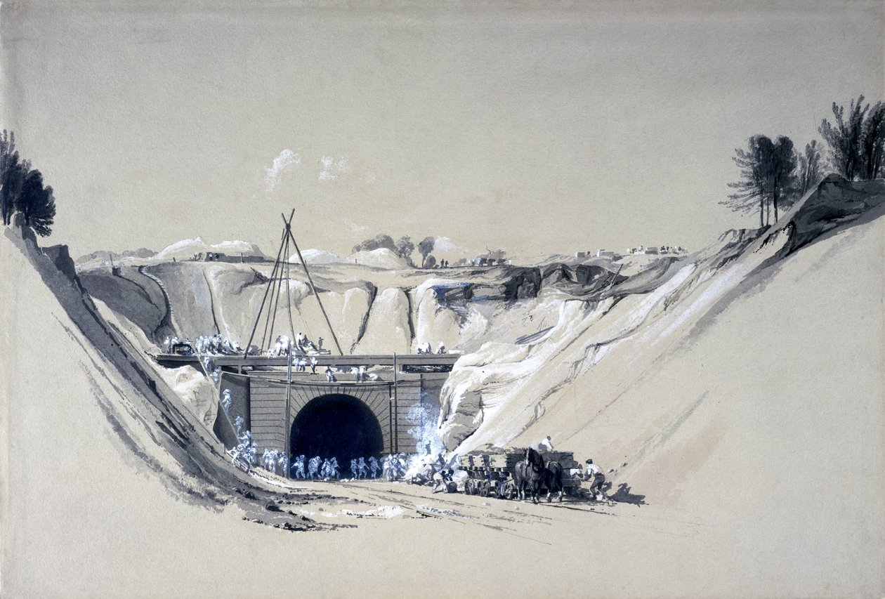 वाटफोर्ड टनल, हर्टफोर्डशायर, 6 जून 1837 (कलम और स्याही और कागज पर धोना) द्वारा जॉन कुक बोर्न