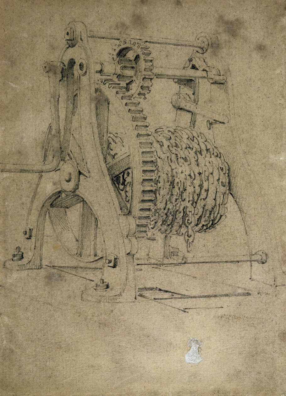 चंचल या केकड़ा तंत्र घुमावदार श्रृंखलाओं के लिए, 1830 (कलम और स्याही और कागज पर धो) द्वारा जॉन कुक बोर्न
