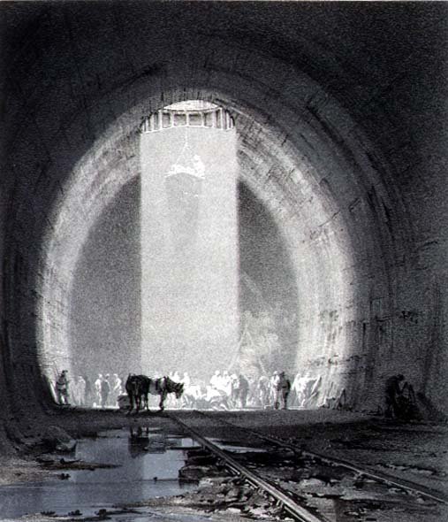 वर्किंग शाफ्ट, किल्सबी टनल, 8 जुलाई 1837, कलाकार द्वारा उकेरा गया द्वारा जॉन कुक बोर्न