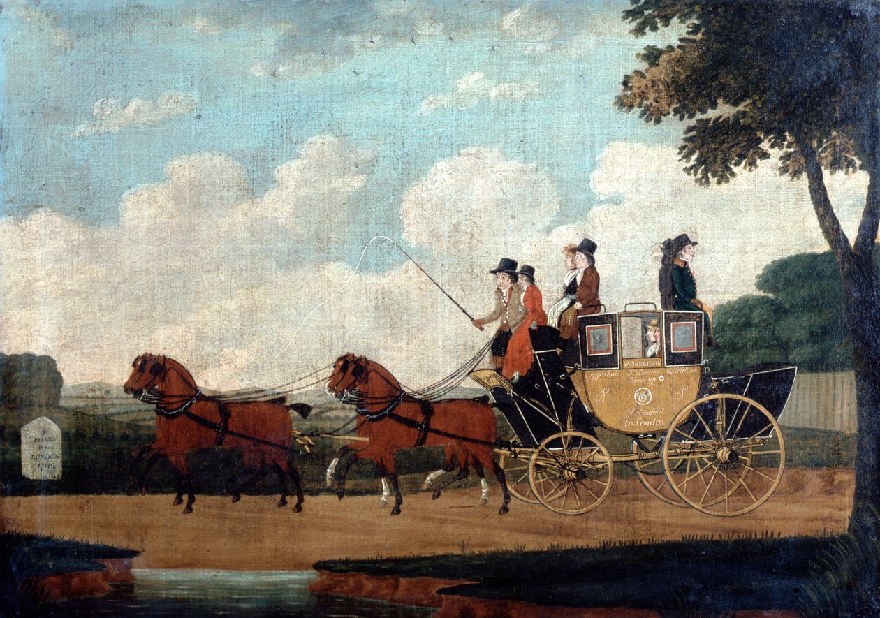 द रॉयल मेल कोच, चेम्सफोर्ड से लंदन, 1799। द्वारा जॉन कॉर्ड्रे