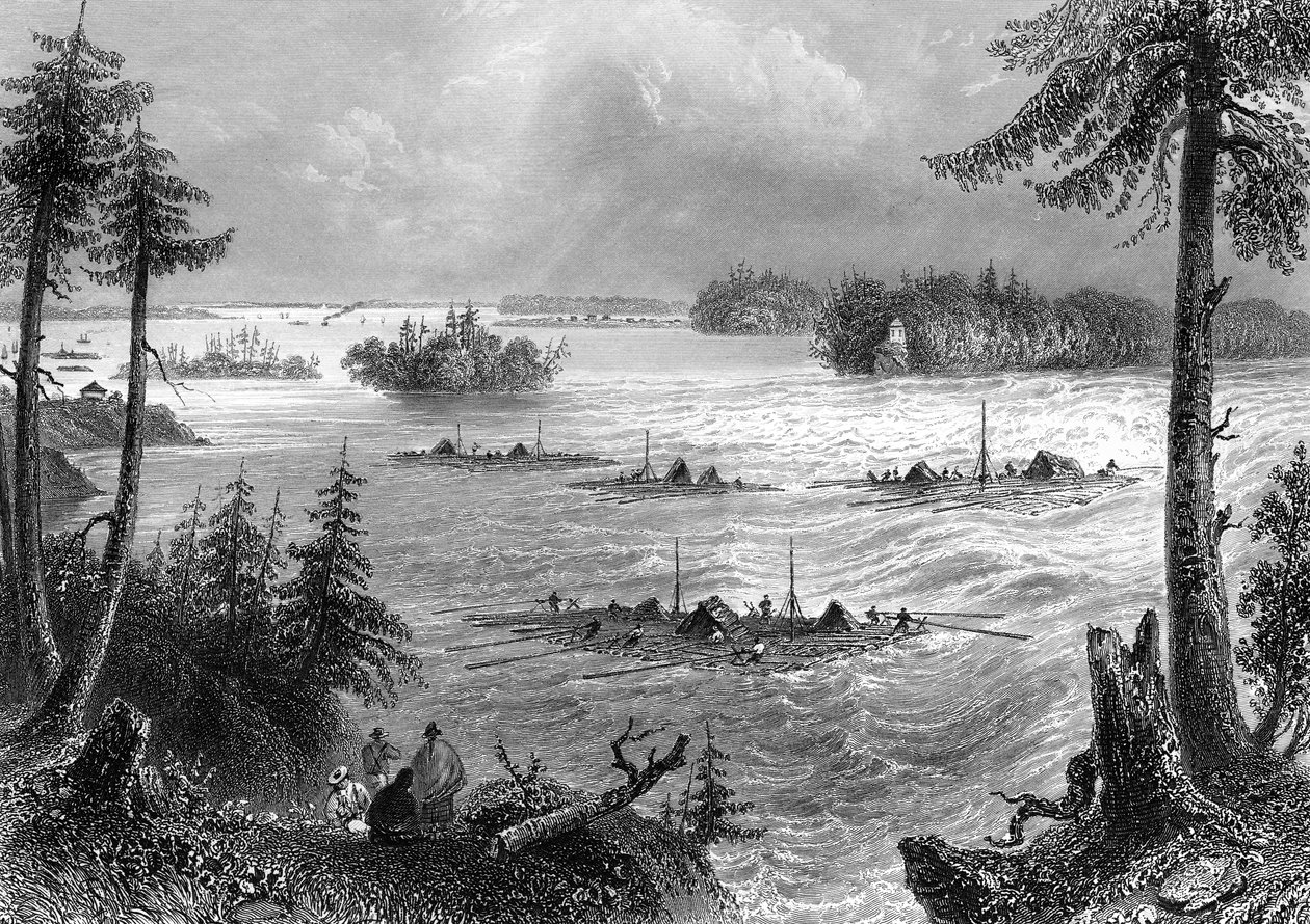 ओटावा और सेंट लॉरेंस नदियों का जंक्शन, कनाडा, 1842। द्वारा जॉन कूसन