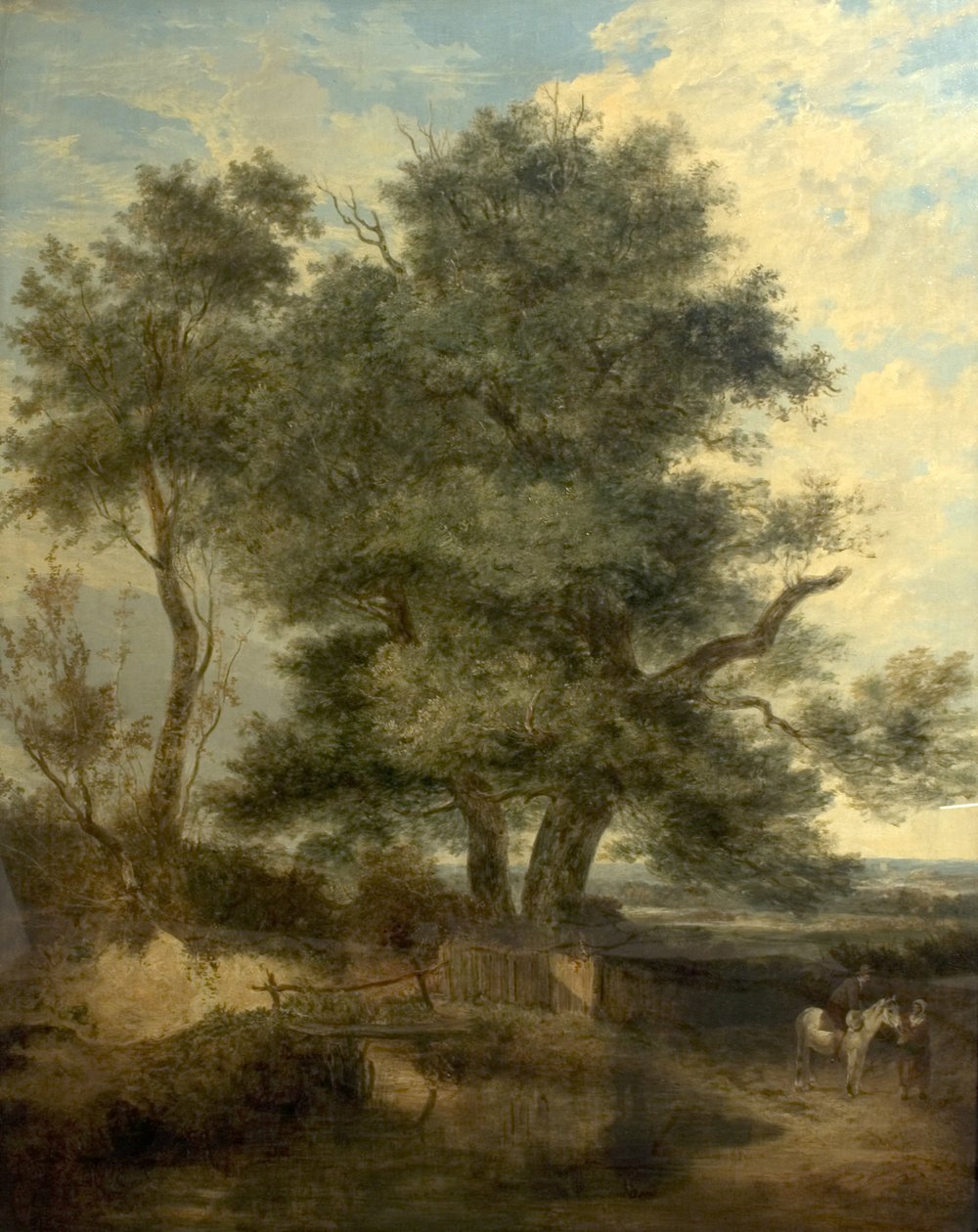 ट्रीज़ बाय ए ब्रूक (द विलो ट्री, अ हॉर्समैन एंड ए वूमन ऑन अ रोड), c.1818 (कैनवास पर तेल) द्वारा जॉन क्रोम