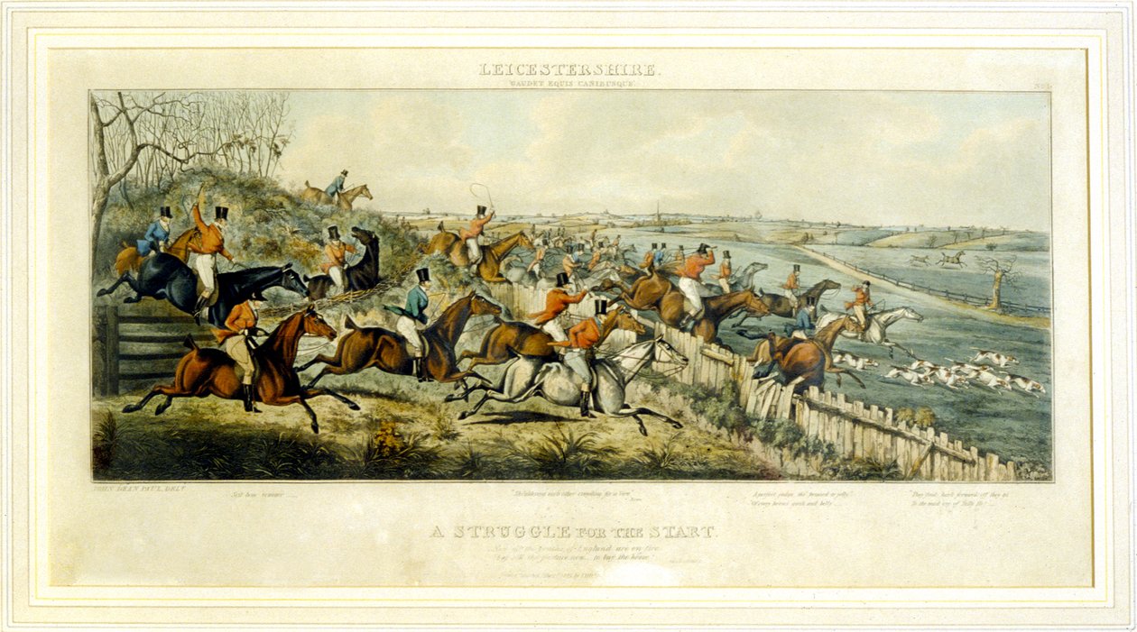 ए स्ट्रगल फॉर ए स्टार्ट, द लीसेस्टरशायर, हेनरी एल्केन (1785-1851) 1825 (रंग उत्कीर्णन) द्वारा उकेरा गया द्वारा जॉन डीन (बाद में) पॉल