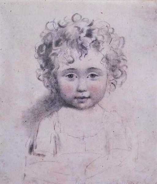 नंबर 1869d लेडी स्ट्रैथमोर की सबसे छोटी बेटी, c.1786 (कागज पर ग्रेफाइट, काला और लाल चाक) द्वारा जॉन डाउनमैन