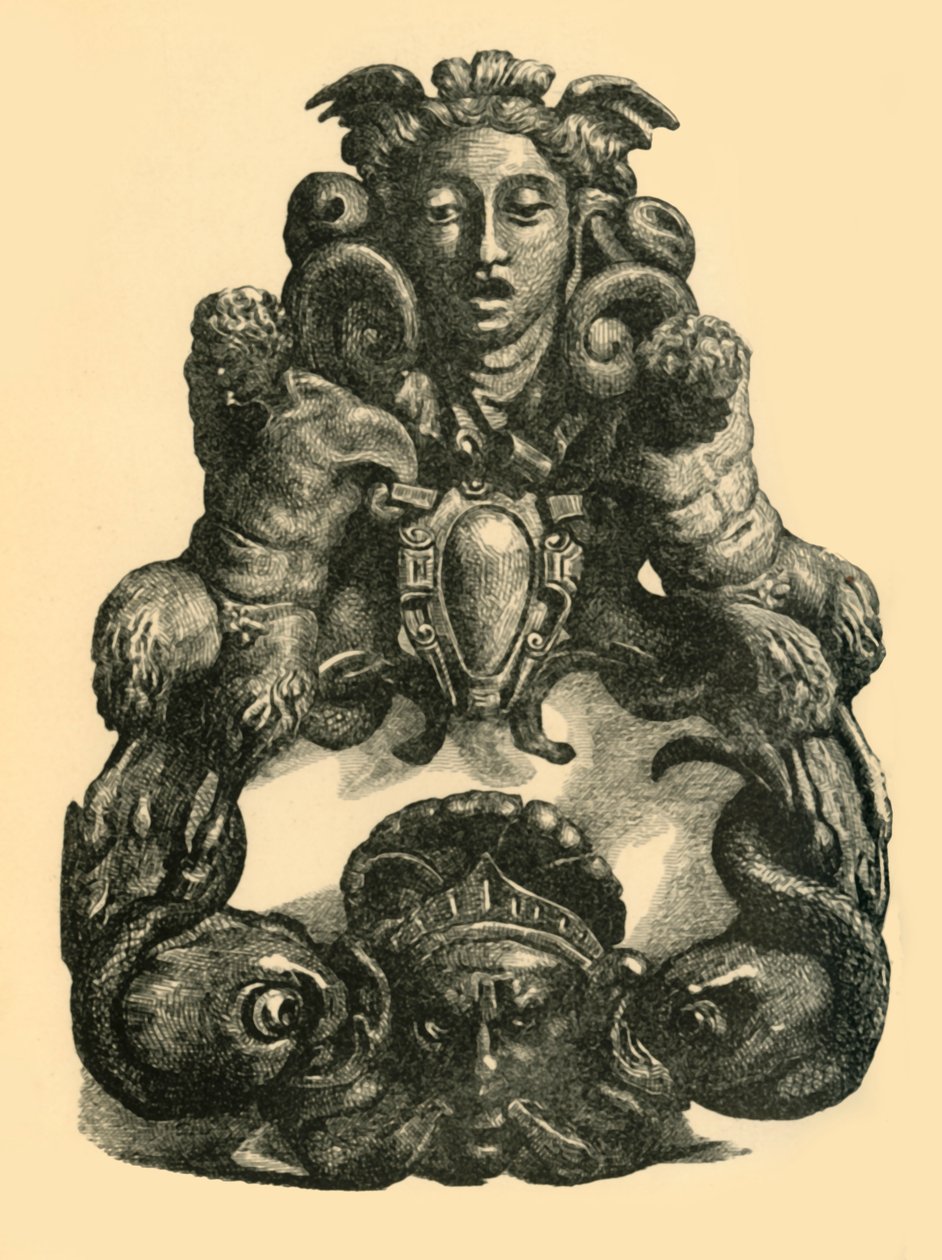 डॉल्फिन और व्यंग्य के साथ डोर नॉकर, 17 वीं शताब्दी की शुरुआत में, 1881। द्वारा जॉन एमम्स