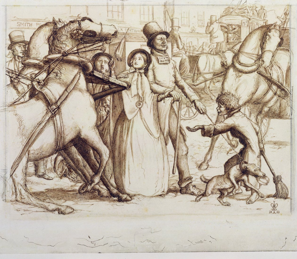 द ब्लाइंड मैन, 1853 (पेन पेपर पर स्याही, वॉश और ग्रेफाइट) द्वारा जॉन एवरेट मिलिस