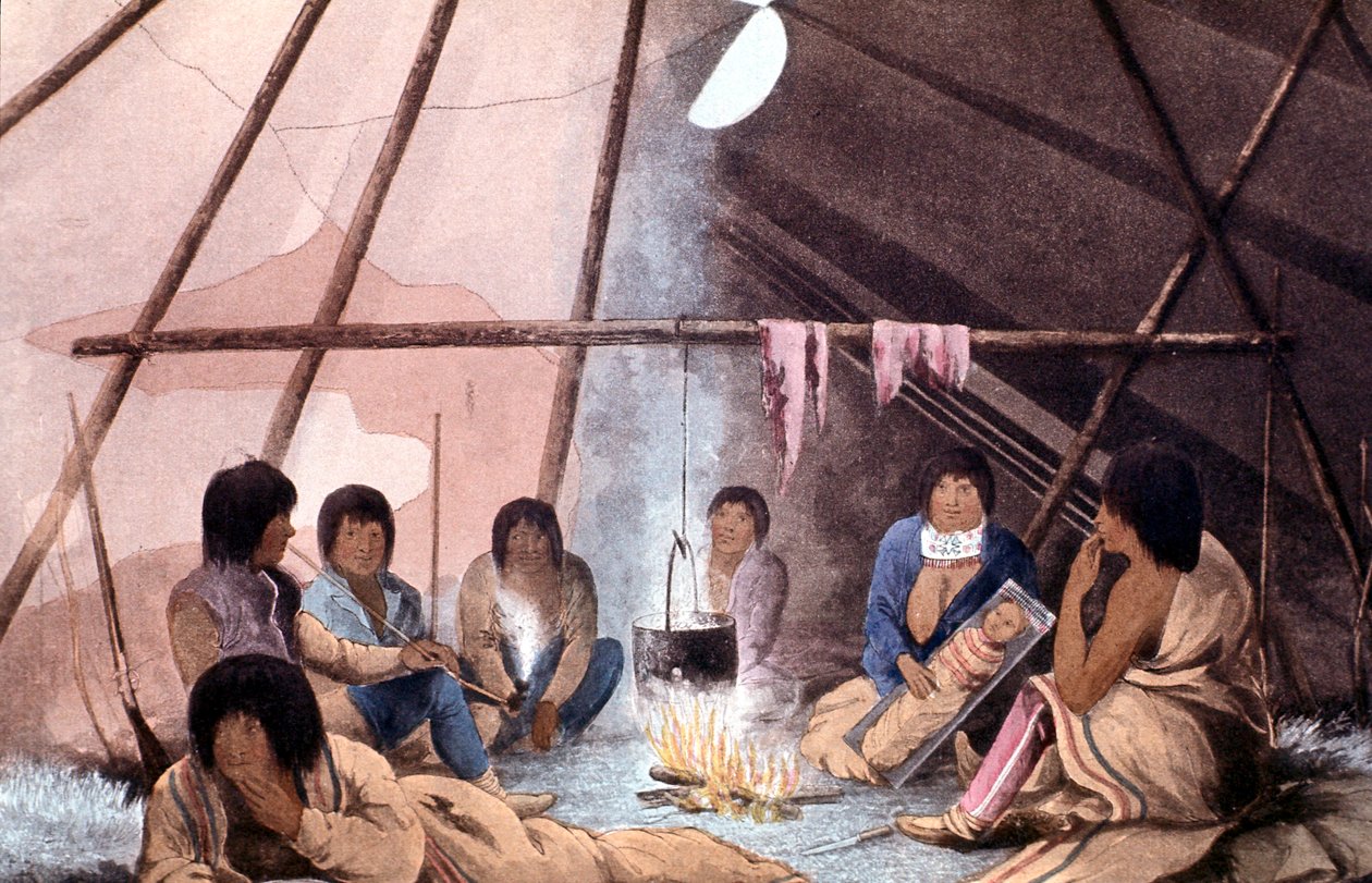 इंटीरियर ऑफ क्री इंडियन टेंट, 1823 द्वारा जॉन फ्रैंकलिन