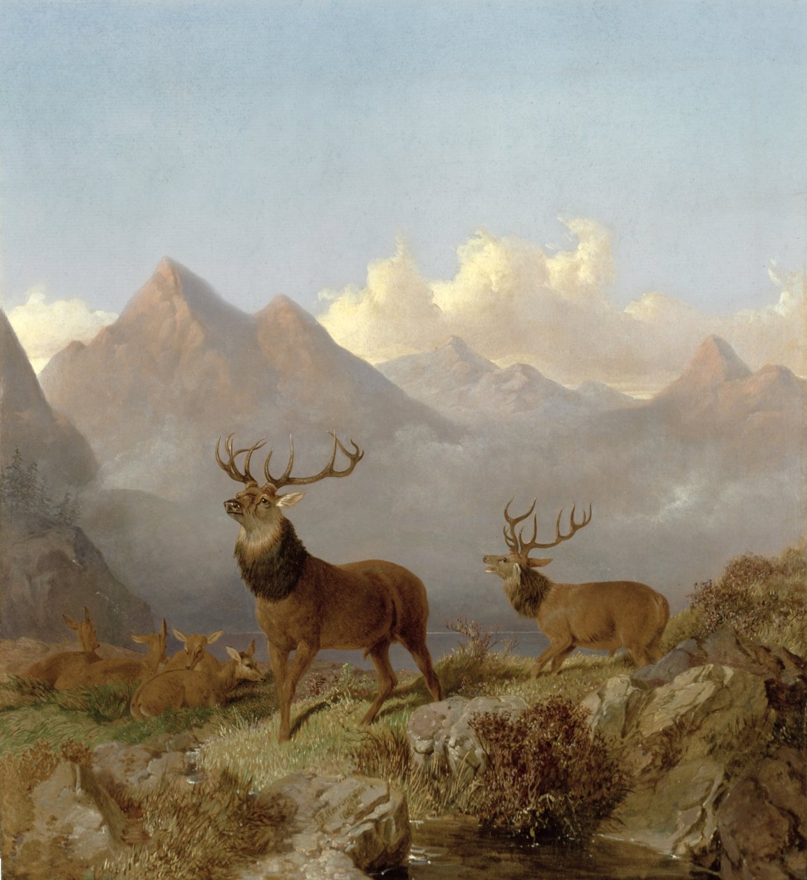 स्टैग्स एंड हिंड्स इन ए हाइलैंड लैंडस्केप, 1864 का विस्तार द्वारा जॉन फ्रेडरिक हेरिंग जूनियर