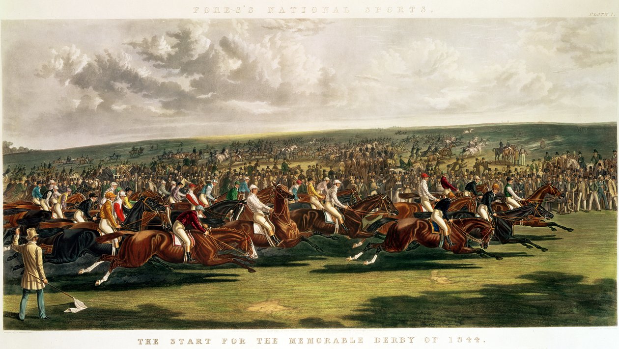 1844 के यादगार डर्बी की शुरुआत, चार्ल्स हंट द्वारा उकेरी गई (1803-77) द्वारा जॉन फ्रेडरिक हेरिंग सीनियर
