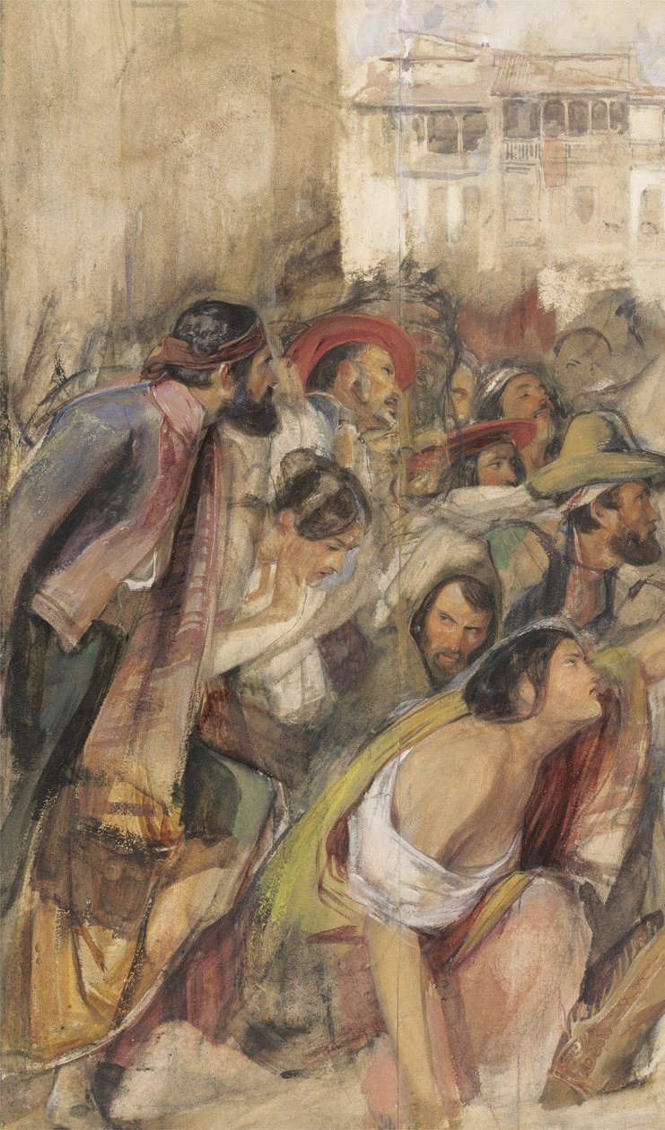 डॉन कार्लोस की उद्घोषणा के लिए अध्ययन, c.1834-28 (कागज पर चाक और पेंसिल पर w - c और bodycolour) द्वारा जॉन फ्रेडरिक लुईस