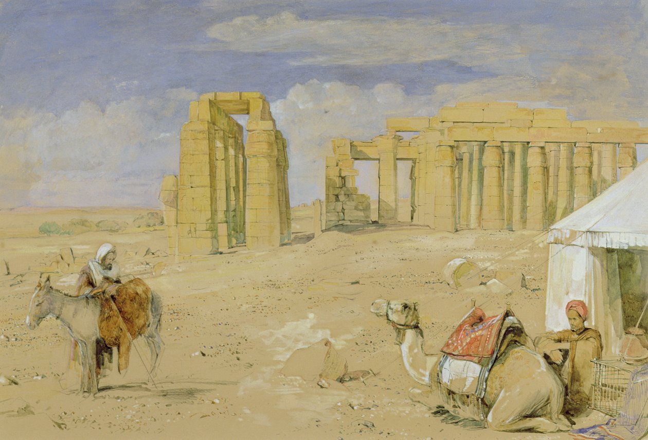 थैब्स में रामेसेम, c.1850 (वॉटरकलर, गौचे, लकड़ी का कोयला और कागज पर चाक) द्वारा जॉन फ्रेडरिक लुईस
