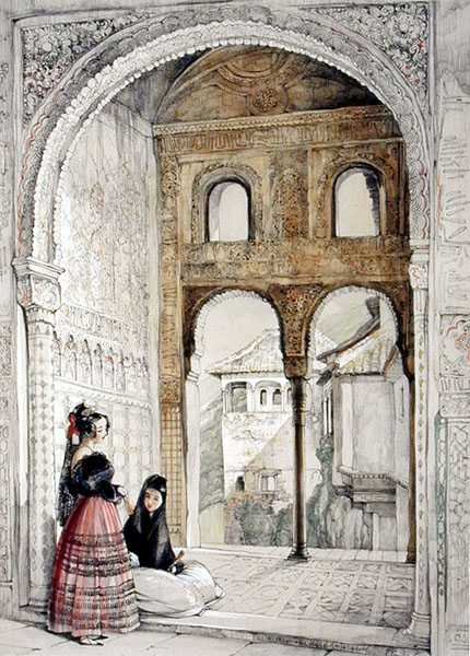 राजदूतों के हॉल में खिड़की, 1835 के स्केच और चित्र से द्वारा जॉन फ्रेडरिक लुईस