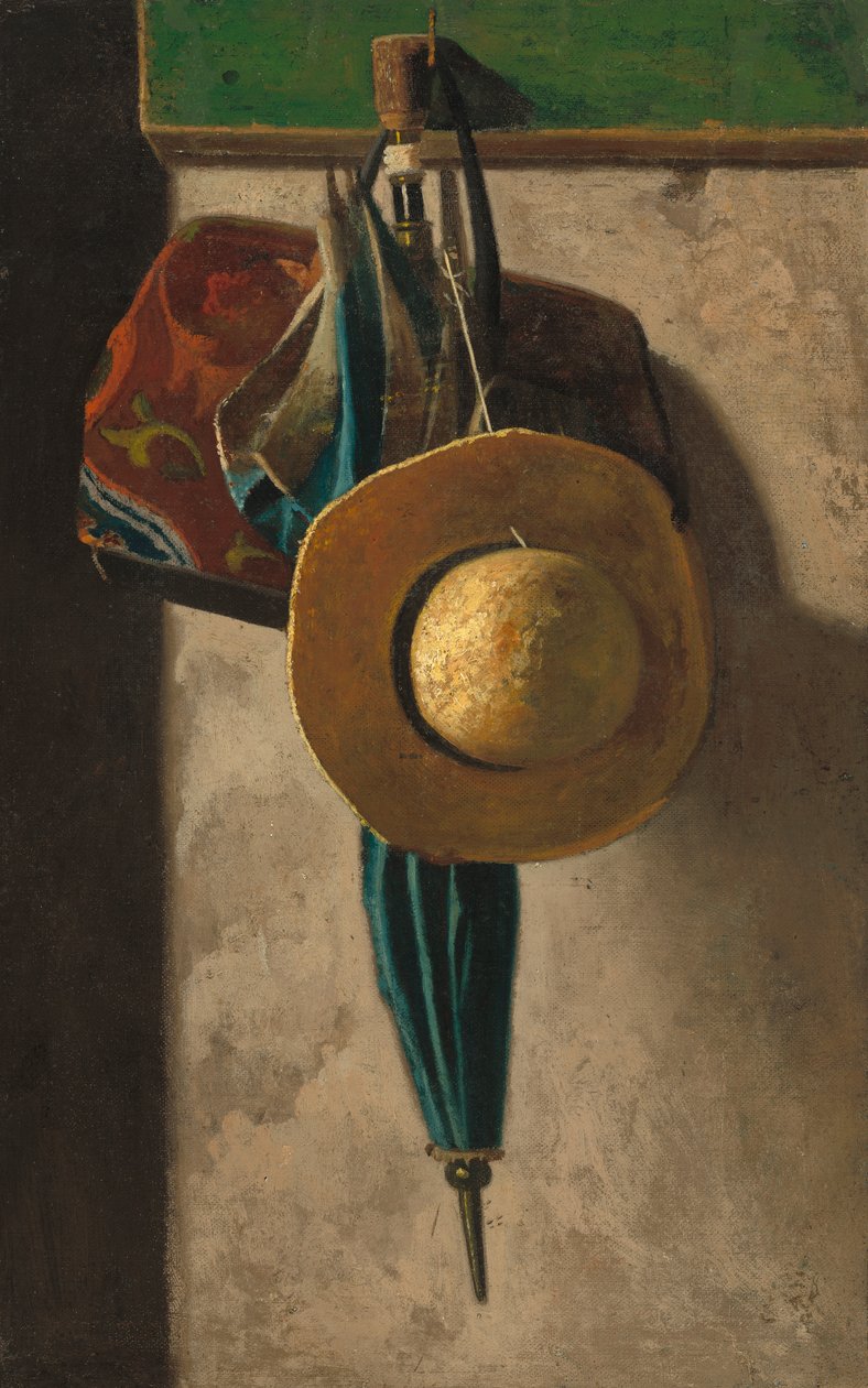 स्ट्रॉ हैट, बैग और छाता, c.1900 (कैनवास बोर्ड से स्थानांतरित कपड़े पर तेल) द्वारा जॉन फ्रेडरिक पेटो