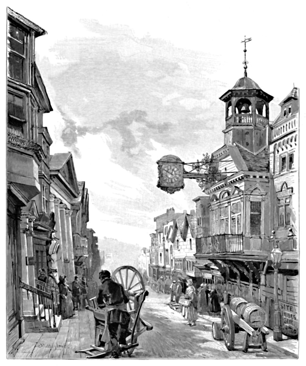 गिल्डफोर्ड: हाई स्ट्रीट, टाउन हॉल, 1886 के साथ द्वारा जॉन फुललीवे