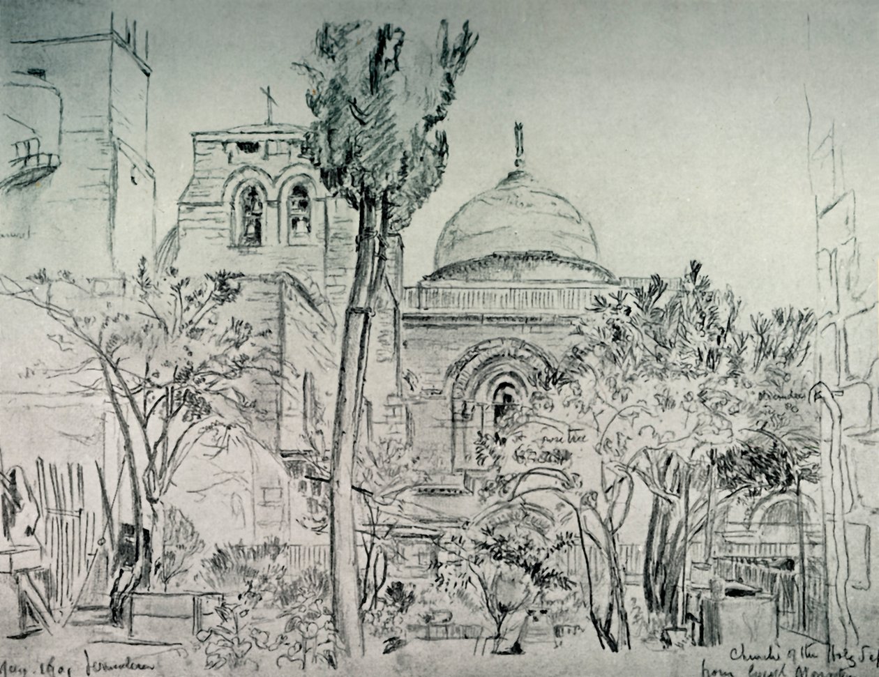 ग्रीक मठ के गार्डन से पवित्र सेपुलर का चर्च, 1902। द्वारा जॉन फुललीवे