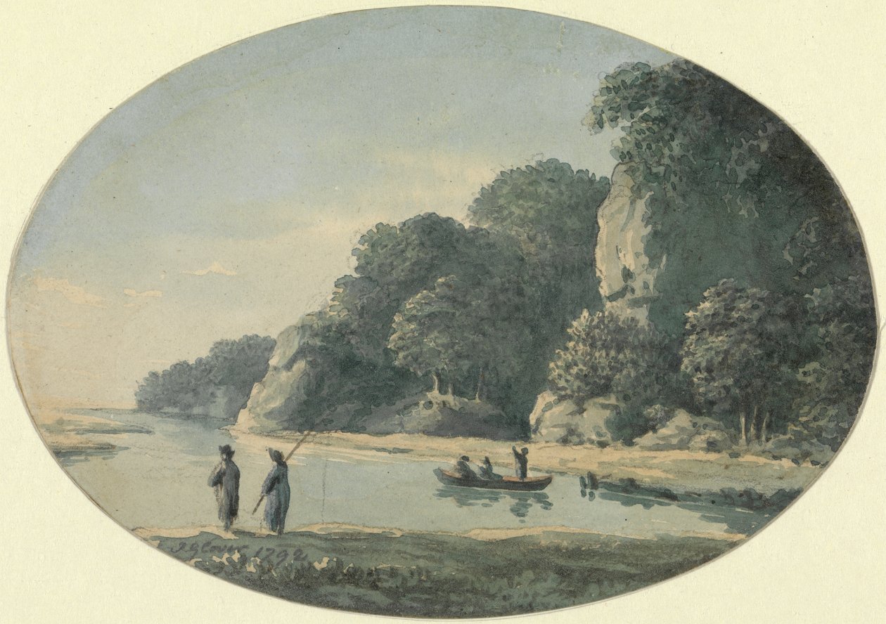 फिशरमैन के साथ नदी, 1792 (कागज पर ग्रेफाइट से अधिक) द्वारा जॉन ग्लोवर