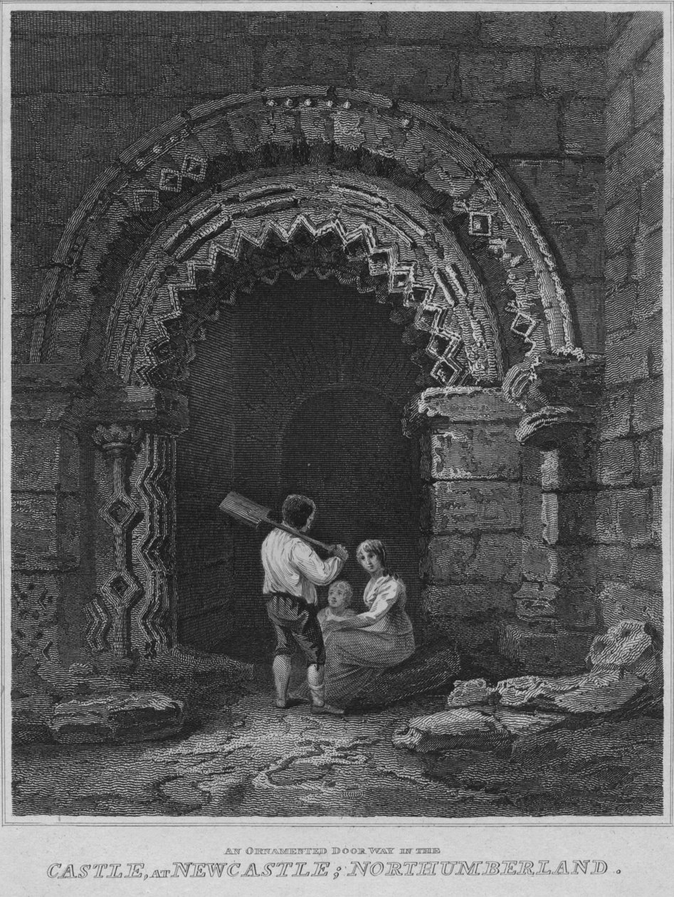 न्यूकैसल, नॉर्थम्बरलैंड, 1814 में कैसल में एक अलंकृत दरवाजा मार्ग द्वारा जॉन ग्रेग