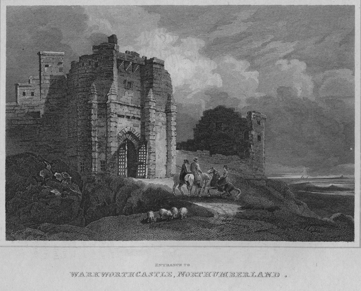वार्कवर्थ कैसल, नॉर्थम्बरलैंड, 1814 में प्रवेश द्वारा जॉन ग्रेग