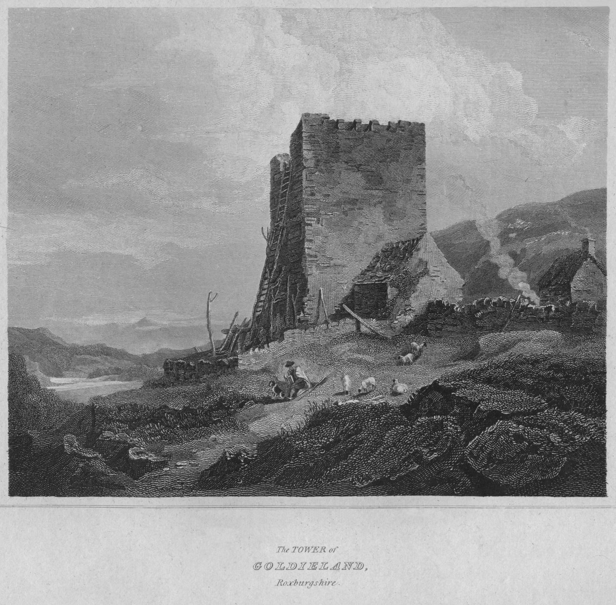 टॉवर ऑफ़ गोल्डीलैंड, रोक्सबर्गशायर, 1814 द्वारा जॉन ग्रेग