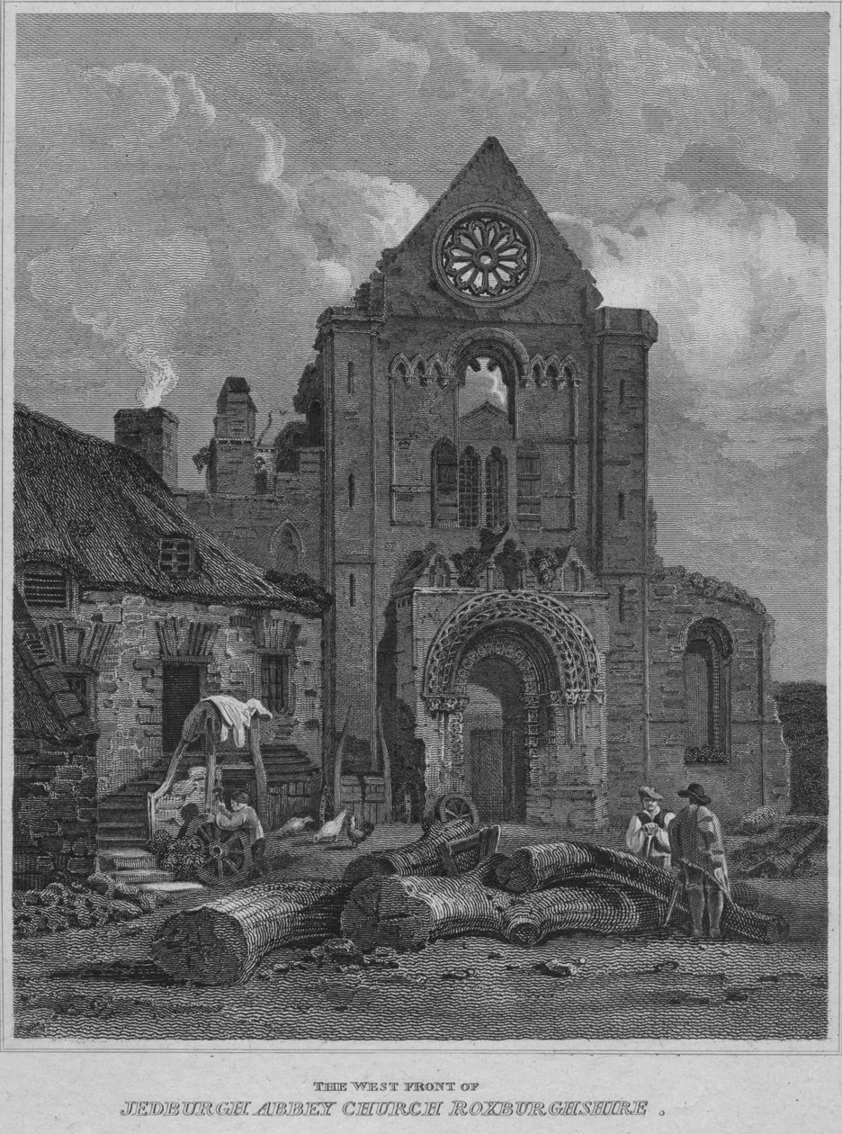 1814 का वेस्ट फ्रंट ऑफ़ जेबर्गबर्ग एबे चर्च रोक्सबर्गशायर द्वारा जॉन ग्रेग