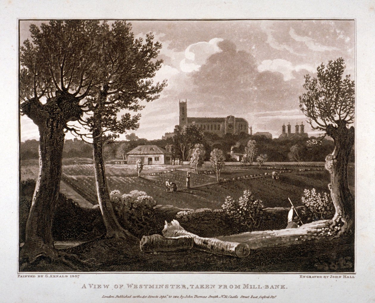 मिलबैंक, लंदन, 1807 से देख रहे वेस्टमिंस्टर का दृश्य द्वारा जॉन हॉल