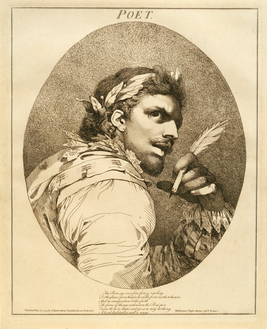 कवि, एक मिडसमर नाइट्स ड्रीम, एक्ट वी, सीन I, 1775 से द्वारा जॉन हैमिल्टन मोर्टिमर
