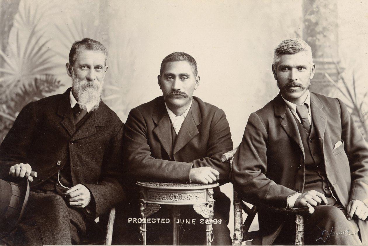 विलियम ऑस्ट्रेलिया ग्राहम, किंग महुता तावहियो और तहुना हीरंगी, जून 1898 (सिल्वर जिलेटिन प्रिंट) द्वारा जॉन हैना