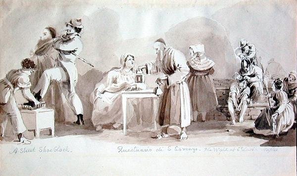 ए स्ट्रीट शूब्लैक, क्वेस्टुआरियो डी एस लोरेंजो और सेंट लूसिया की दीवार, नेपल्स (कागज पर स्याही) द्वारा जॉन हार्डन