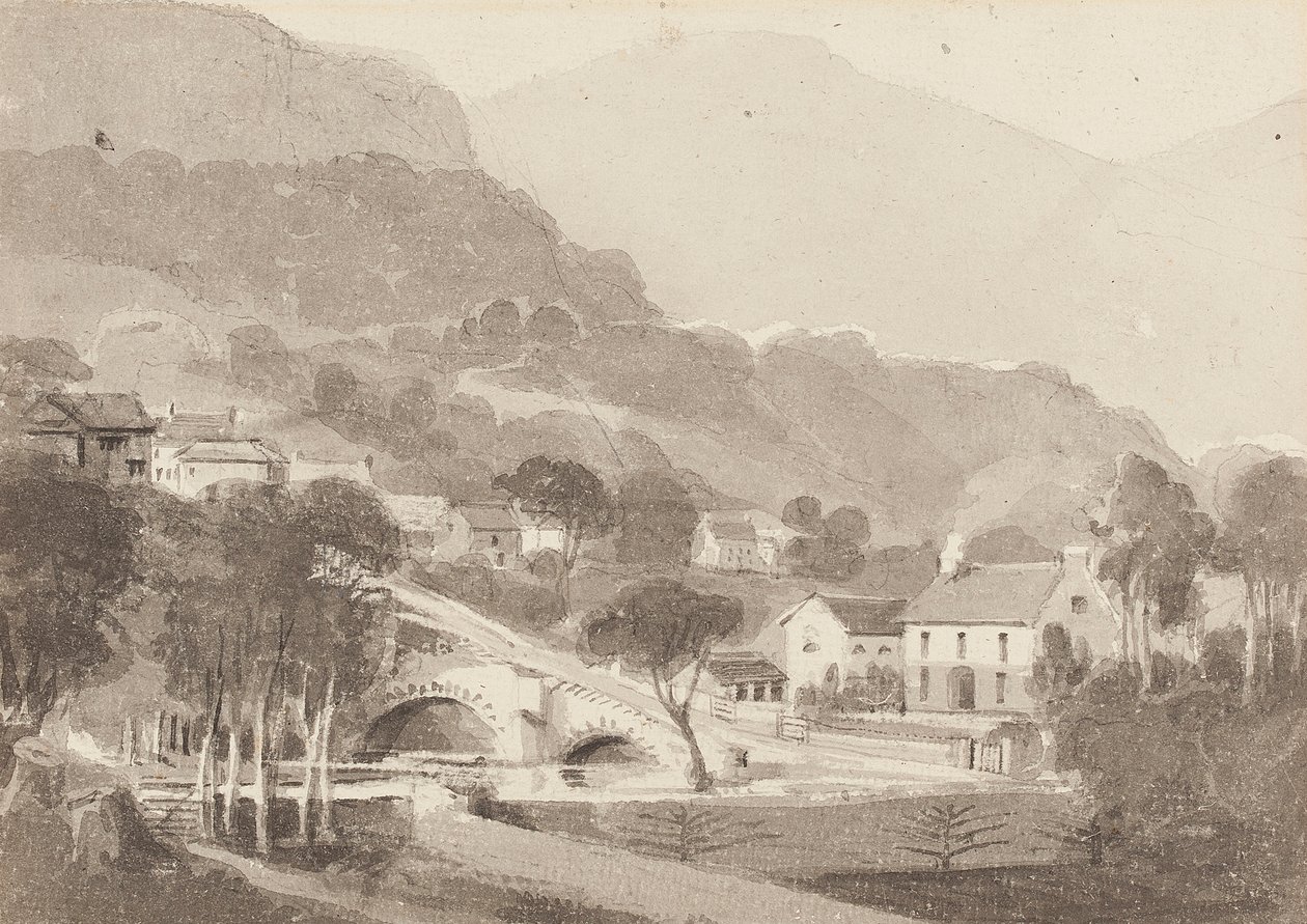 ब्राथे ब्रिज और ओल्ड ब्राथय, लेक डिस्ट्रिक्ट, कुंभारिया, 1820 (कागज पर wc) द्वारा जॉन हार्डन
