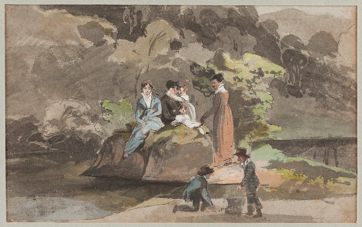पानी द्वारा समूह, 1810 (कागज पर wc) द्वारा जॉन हार्डन